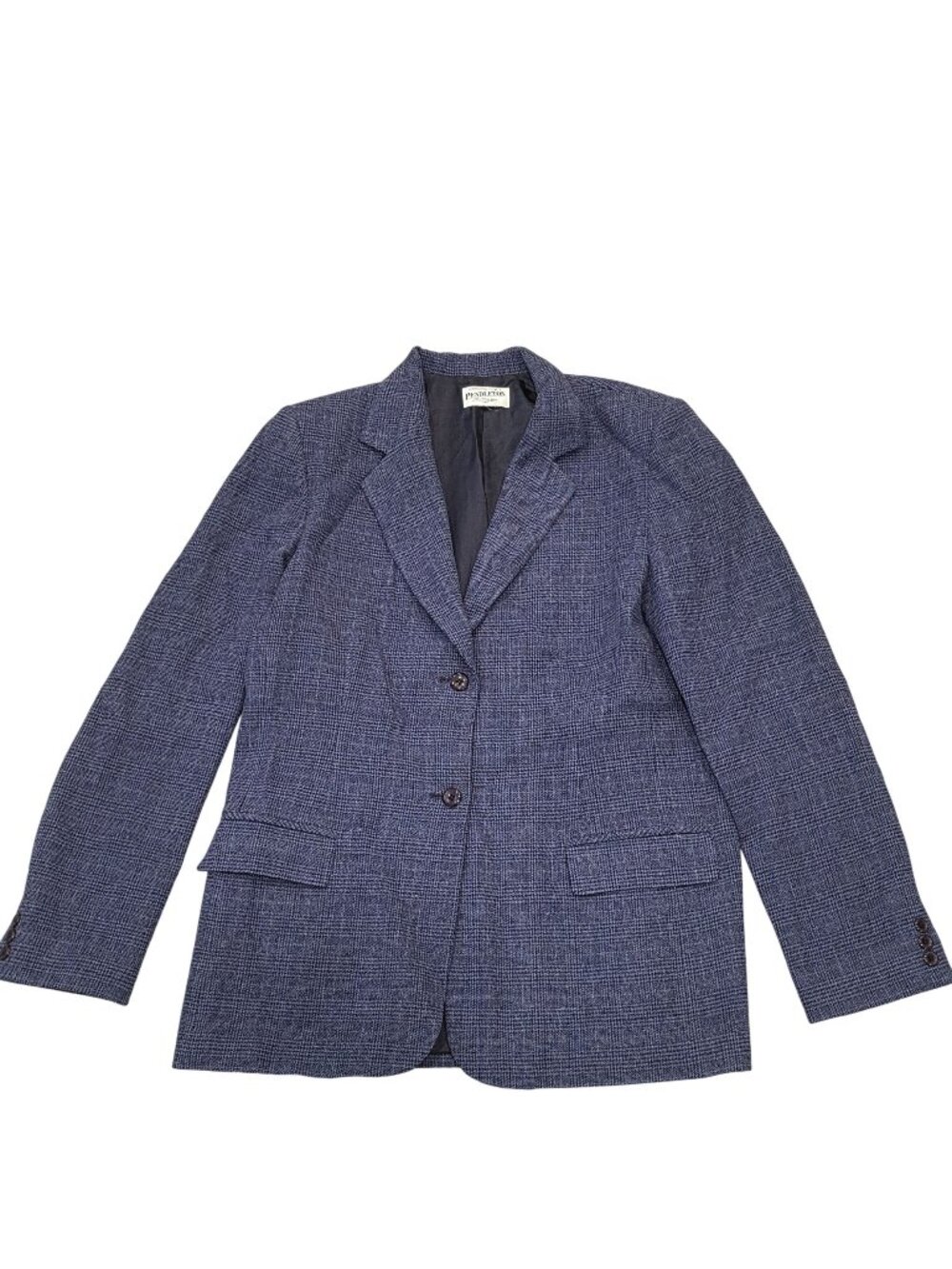 Pendleton Womens Tall Blue Plaid Virgin Wool Blazer Jacket Size 10
